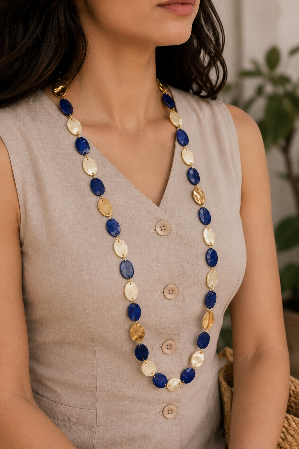 Navy & Beige Acrylic Necklace