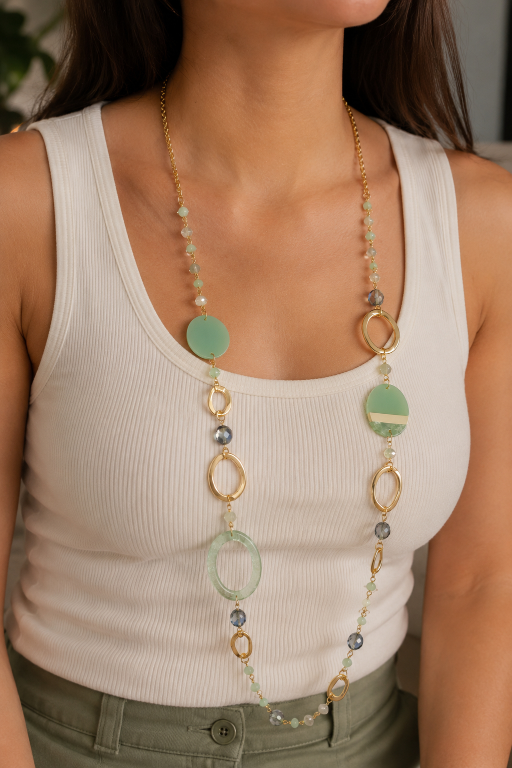 Mint & Gold Acrylic Pearl Necklace