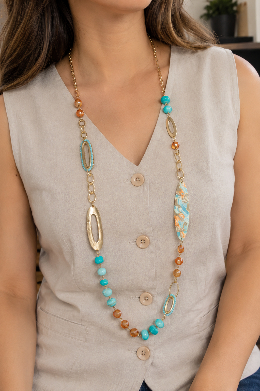 Turquoise Acrylic & Brass Necklace
