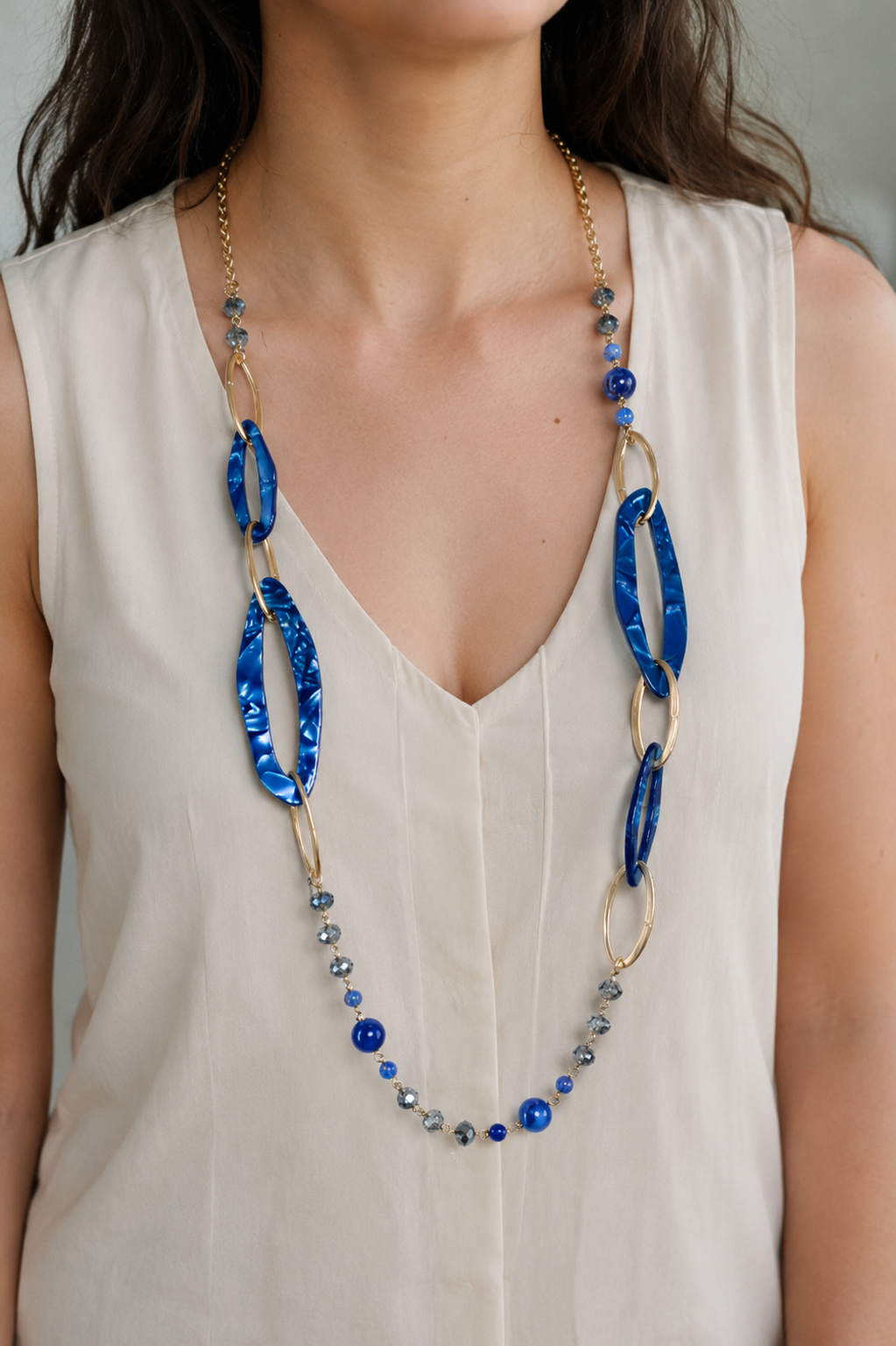 Blue Acrylic & Brass Necklace