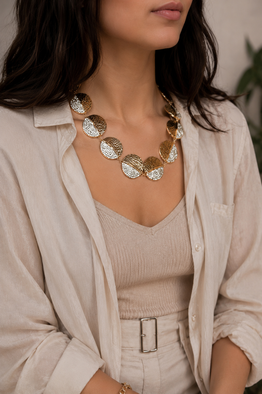Two-Tone Silver & Gold Circle Necklace