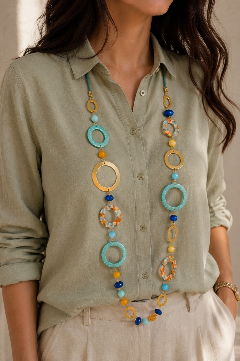 Turquoise & Yellow Acrylic Necklace