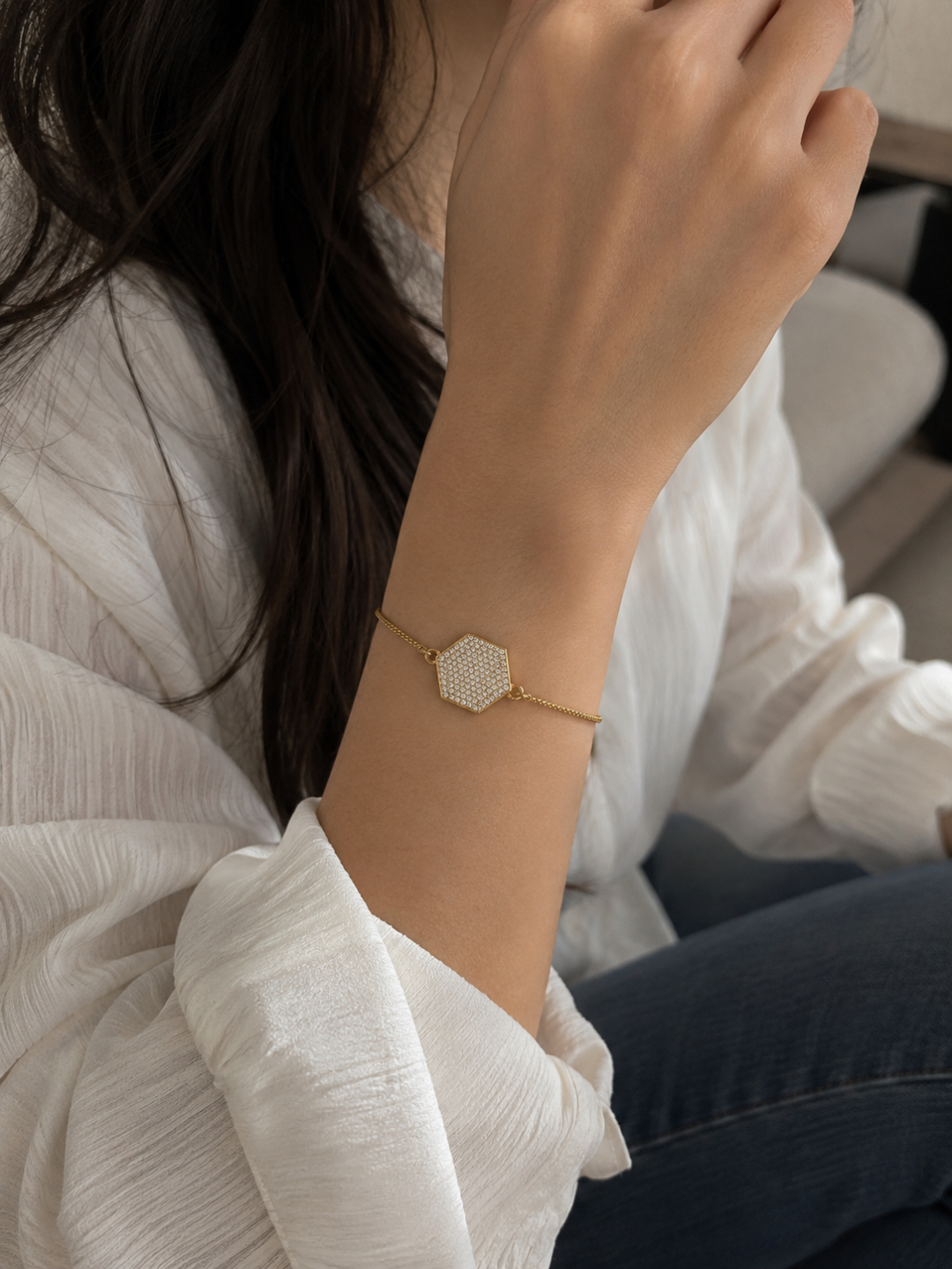 Adjustable Pave Hexagon Bracelet