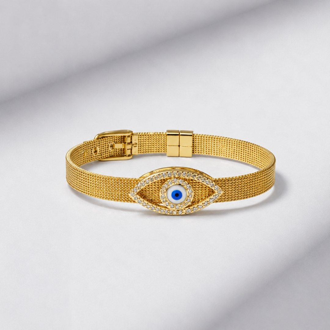 Gold Evil Eye Mesh Bracelet - Image 3