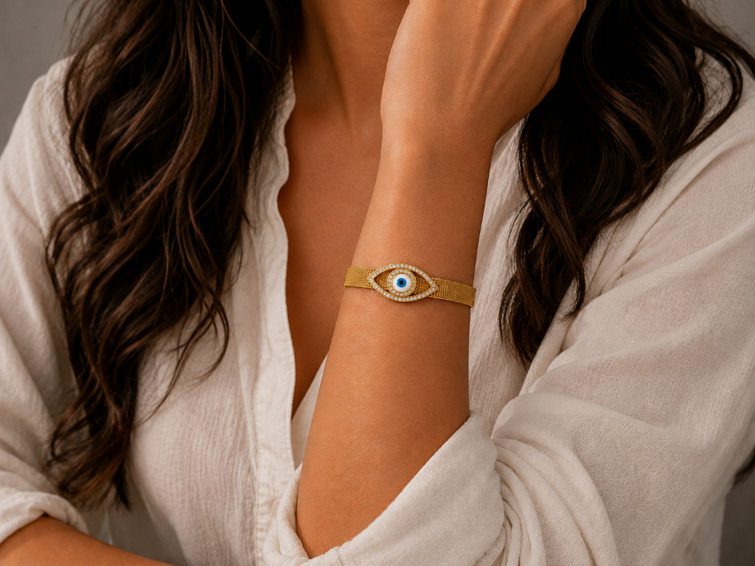 Gold Evil Eye Mesh Bracelet
