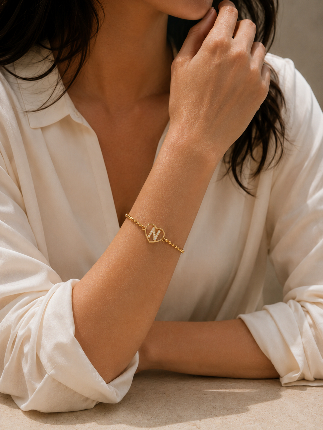 Initial N Heart Bracelet