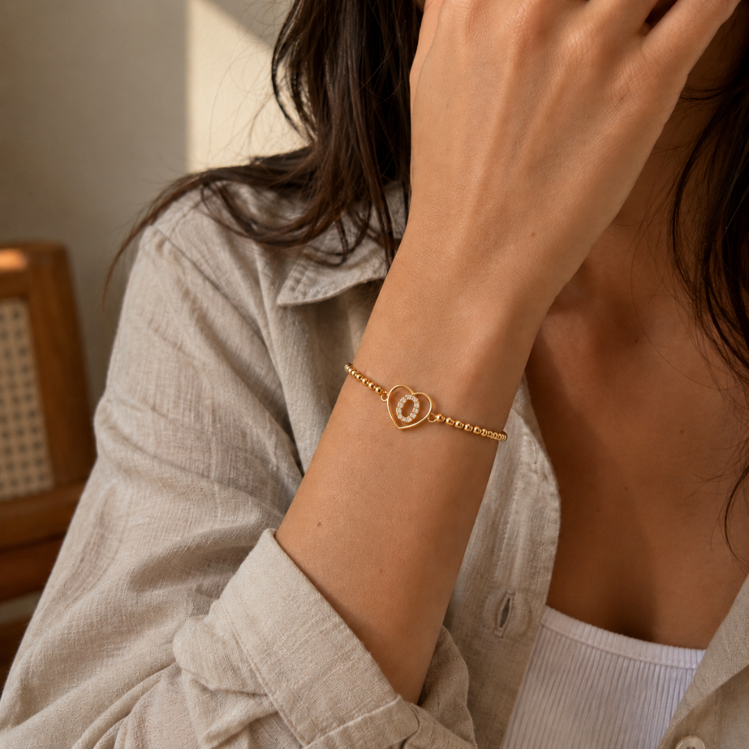 Initial O Heart Bracelet