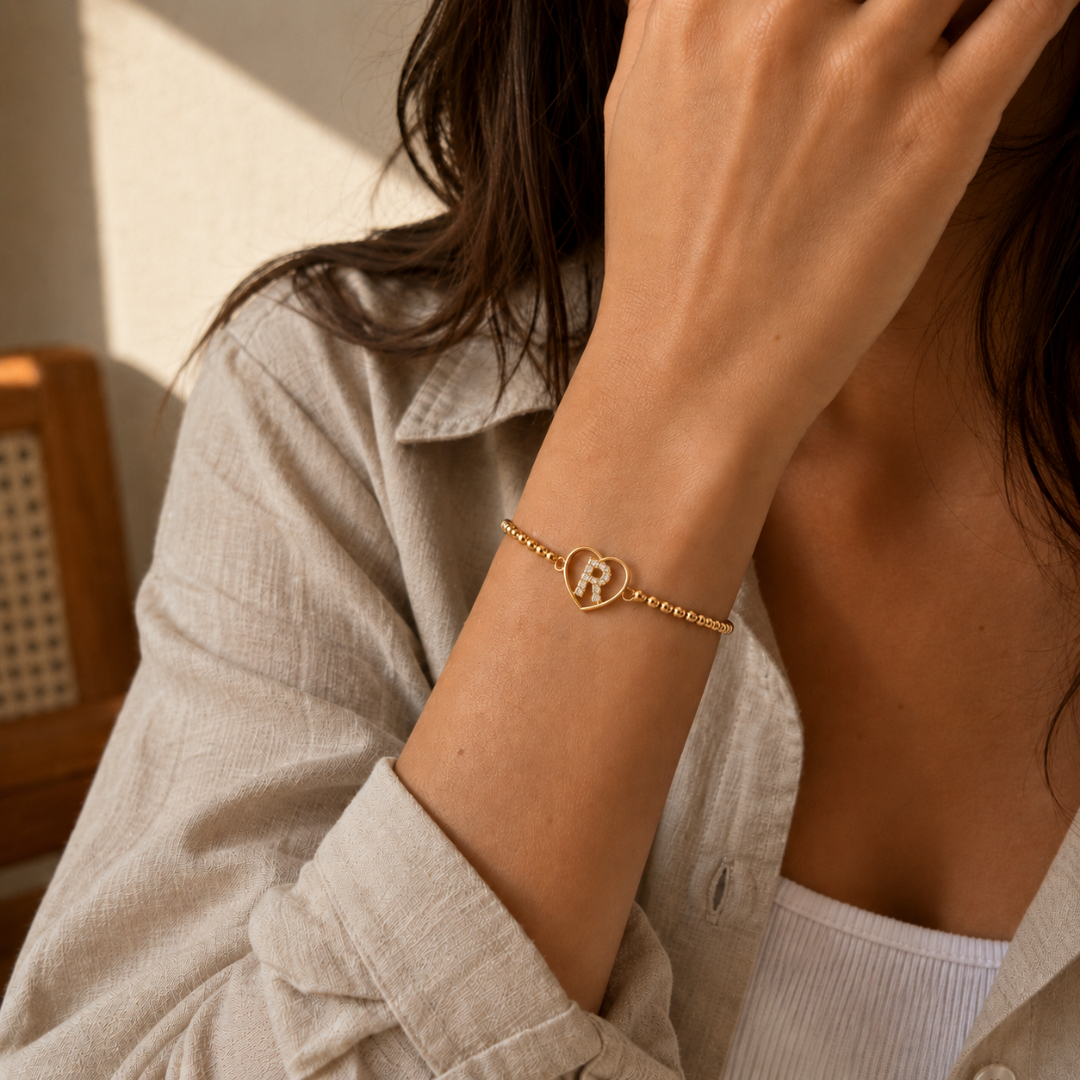 Initial R Heart Bracelet