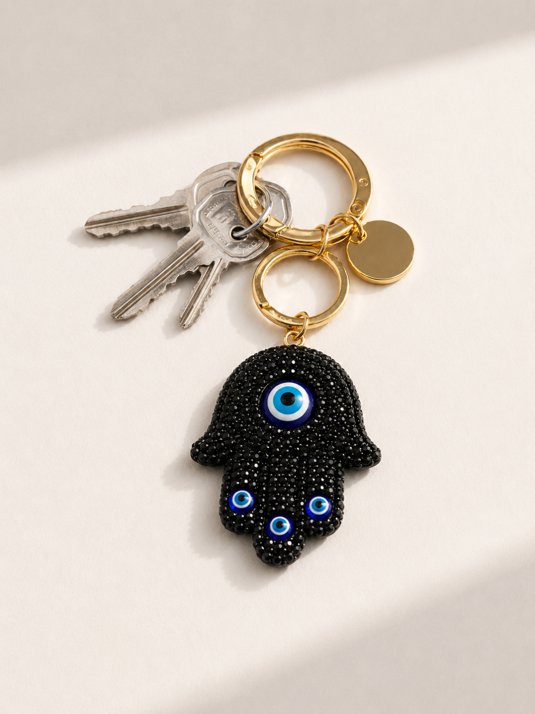 Black Hamsa Evil Eye Keychain