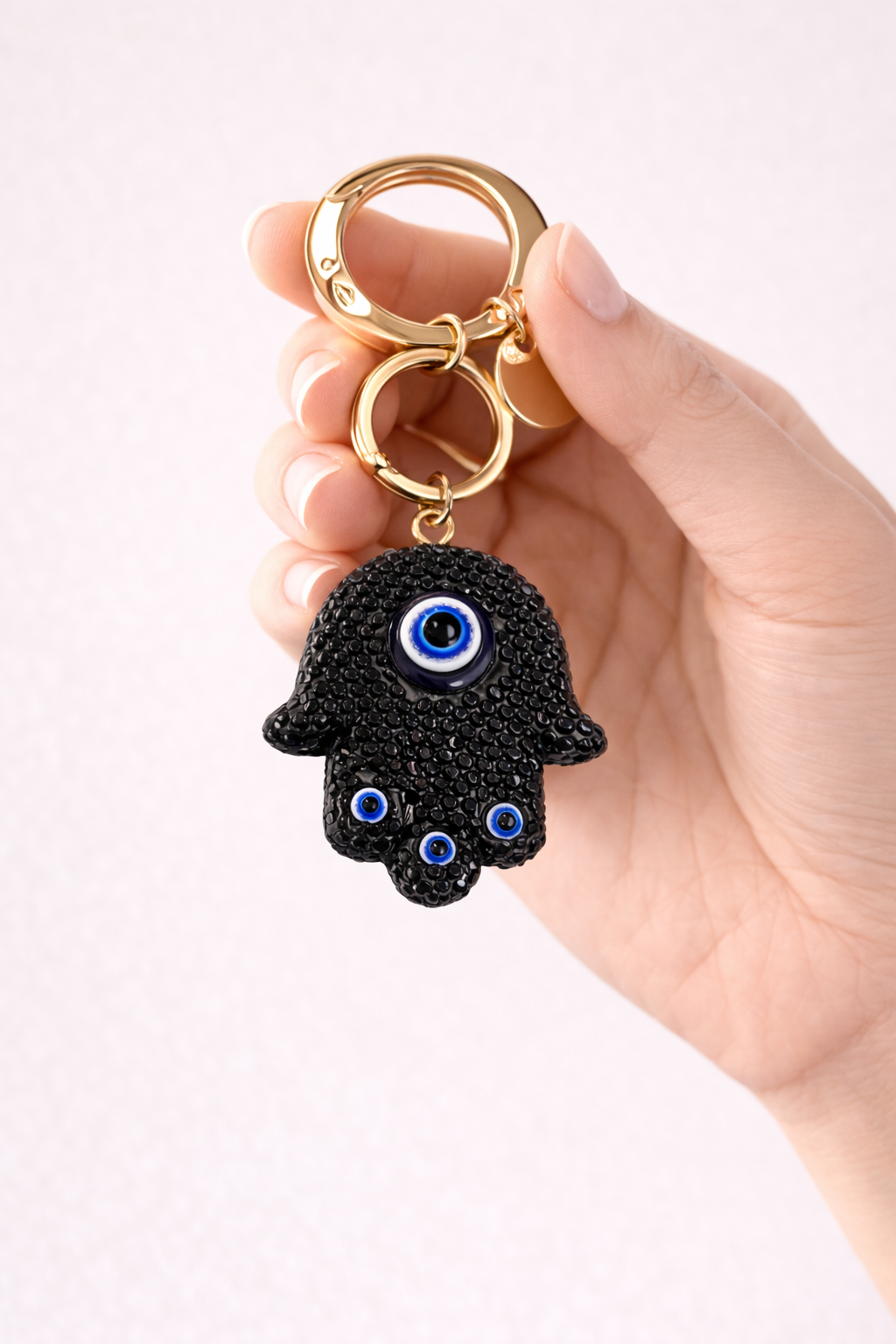 Black Hamsa Evil Eye Keychain
