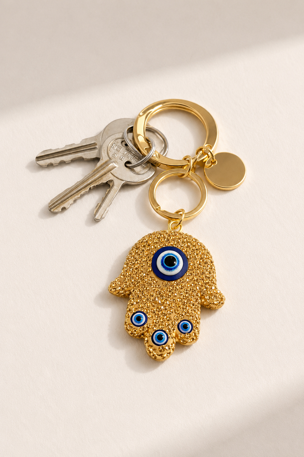 gold Hamsa Evil Eye Keychain
