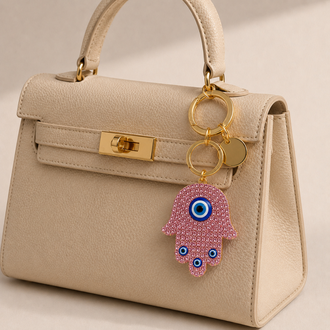 pink Hamsa Evil Eye Keychain - Image 4