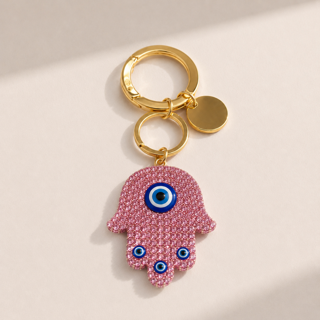 pink Hamsa Evil Eye Keychain - Image 3