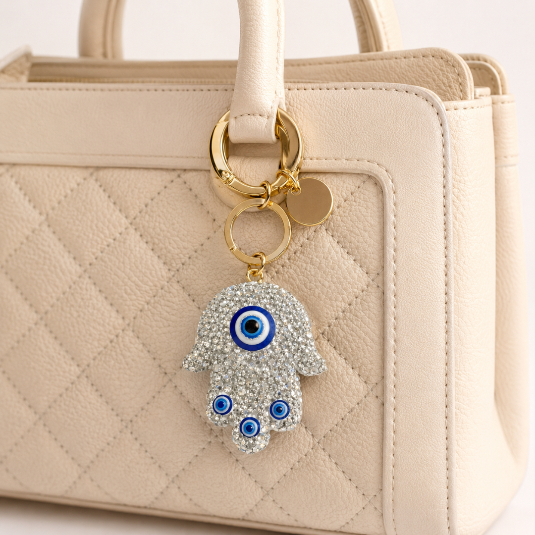 silver Hamsa Evil Eye Keychain - Image 4