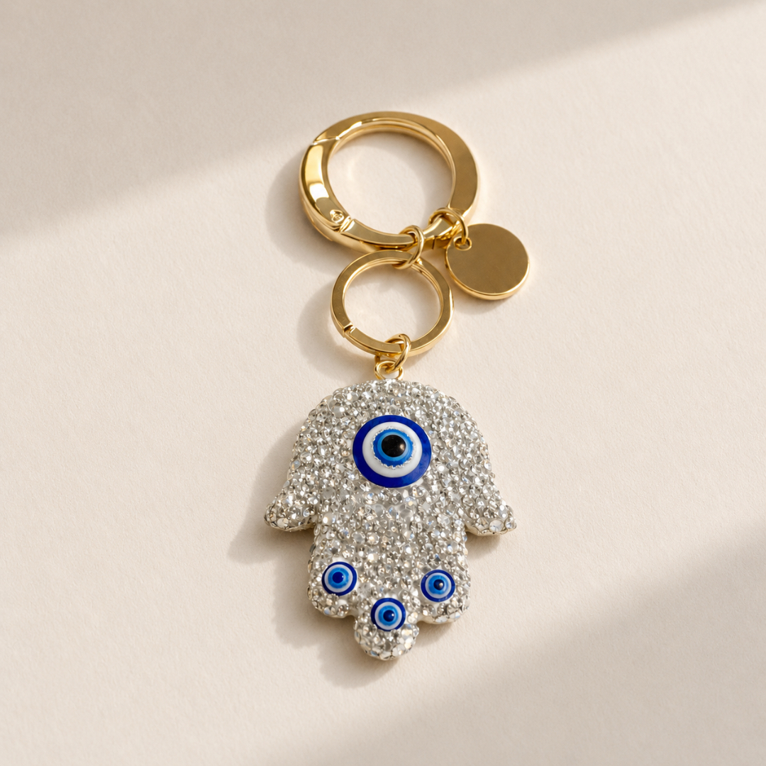 silver Hamsa Evil Eye Keychain - Image 3
