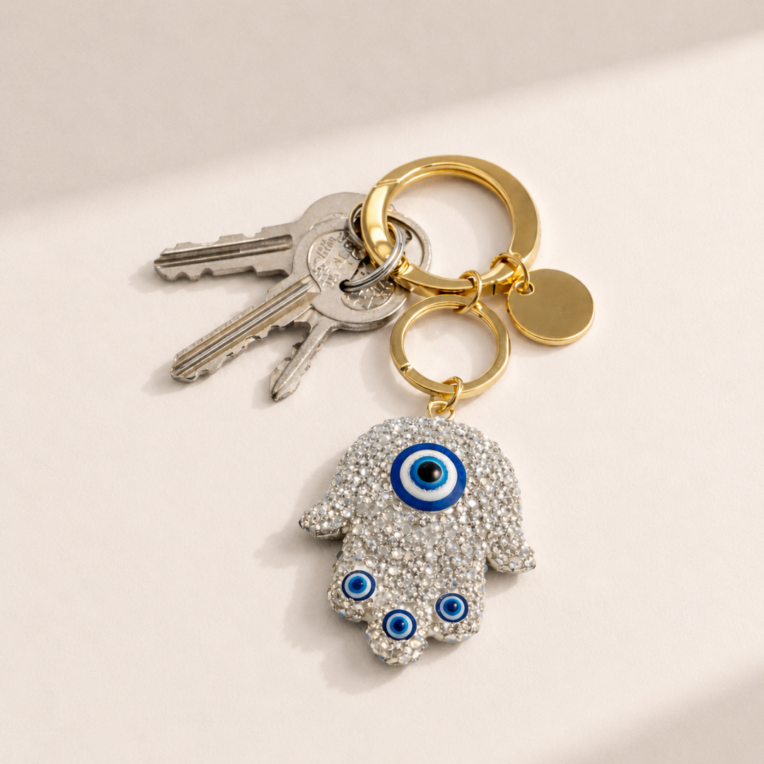 silver Hamsa Evil Eye Keychain
