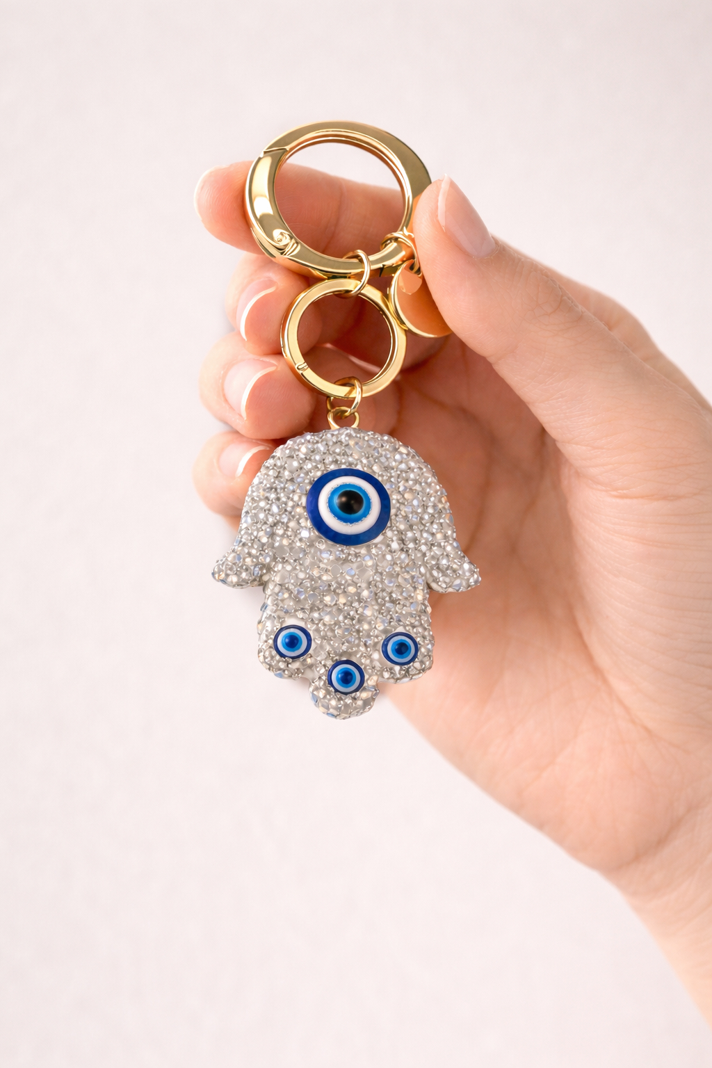 silver Hamsa Evil Eye Keychain - Image 2