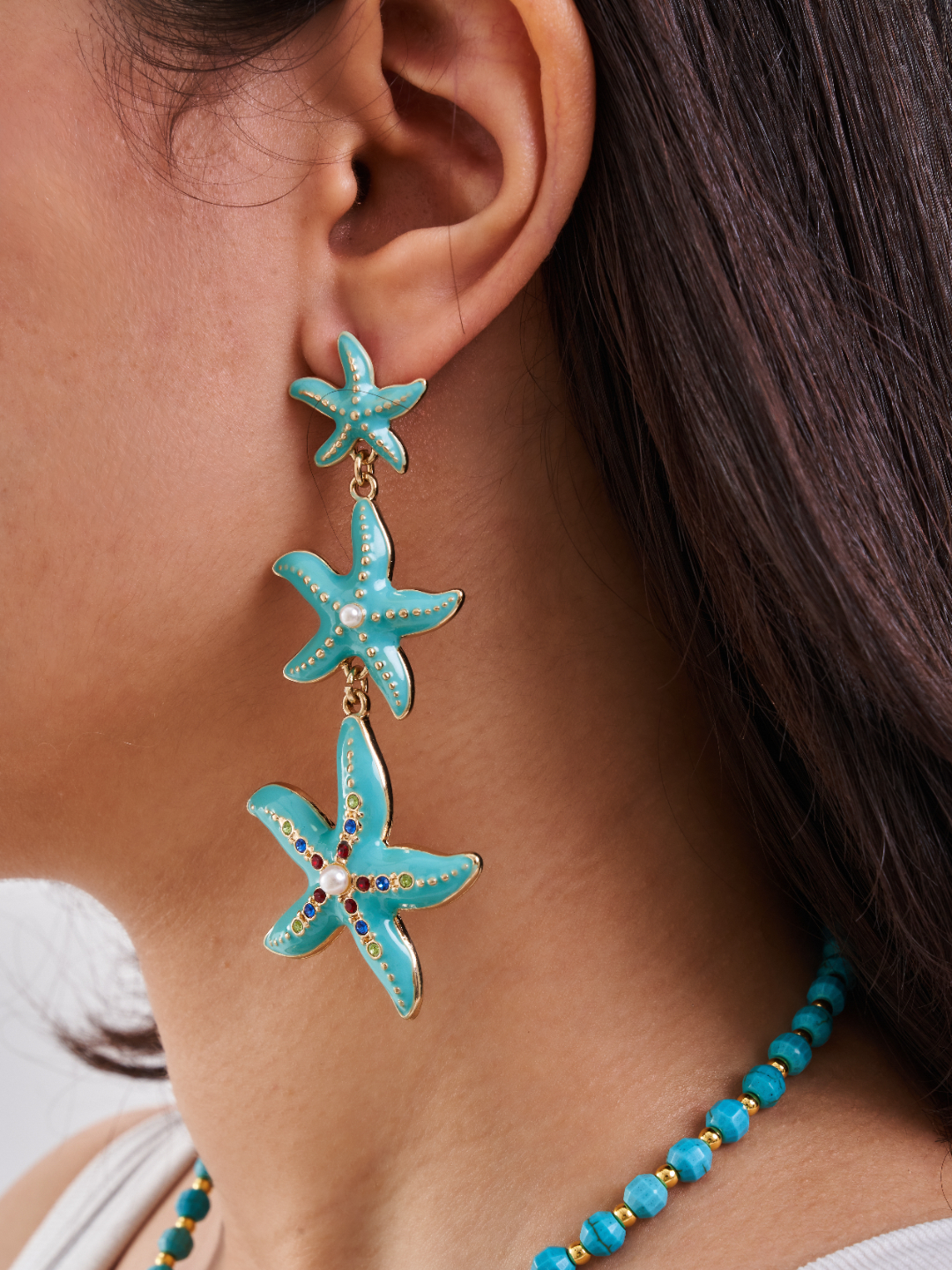 Turquoise Triple Starfish Earrings
