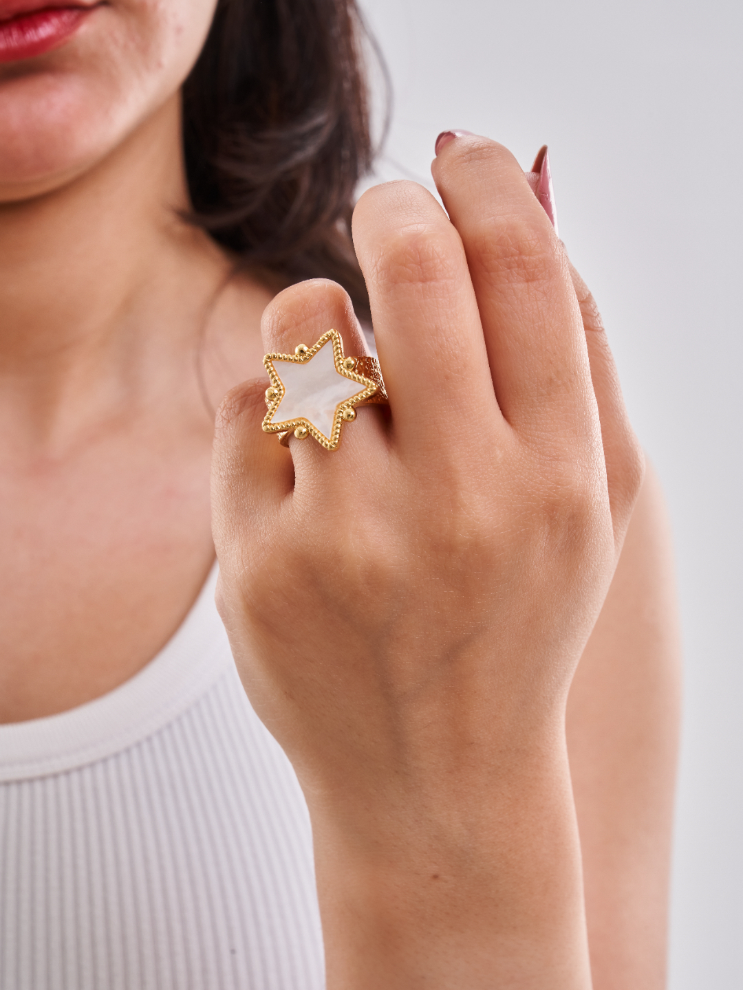 Mother of Pearl Star Stainless Steel Ring
