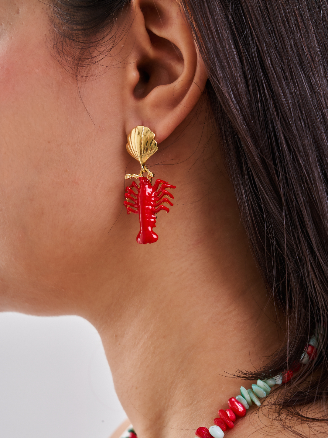 Coral Lobster Shell Earrings