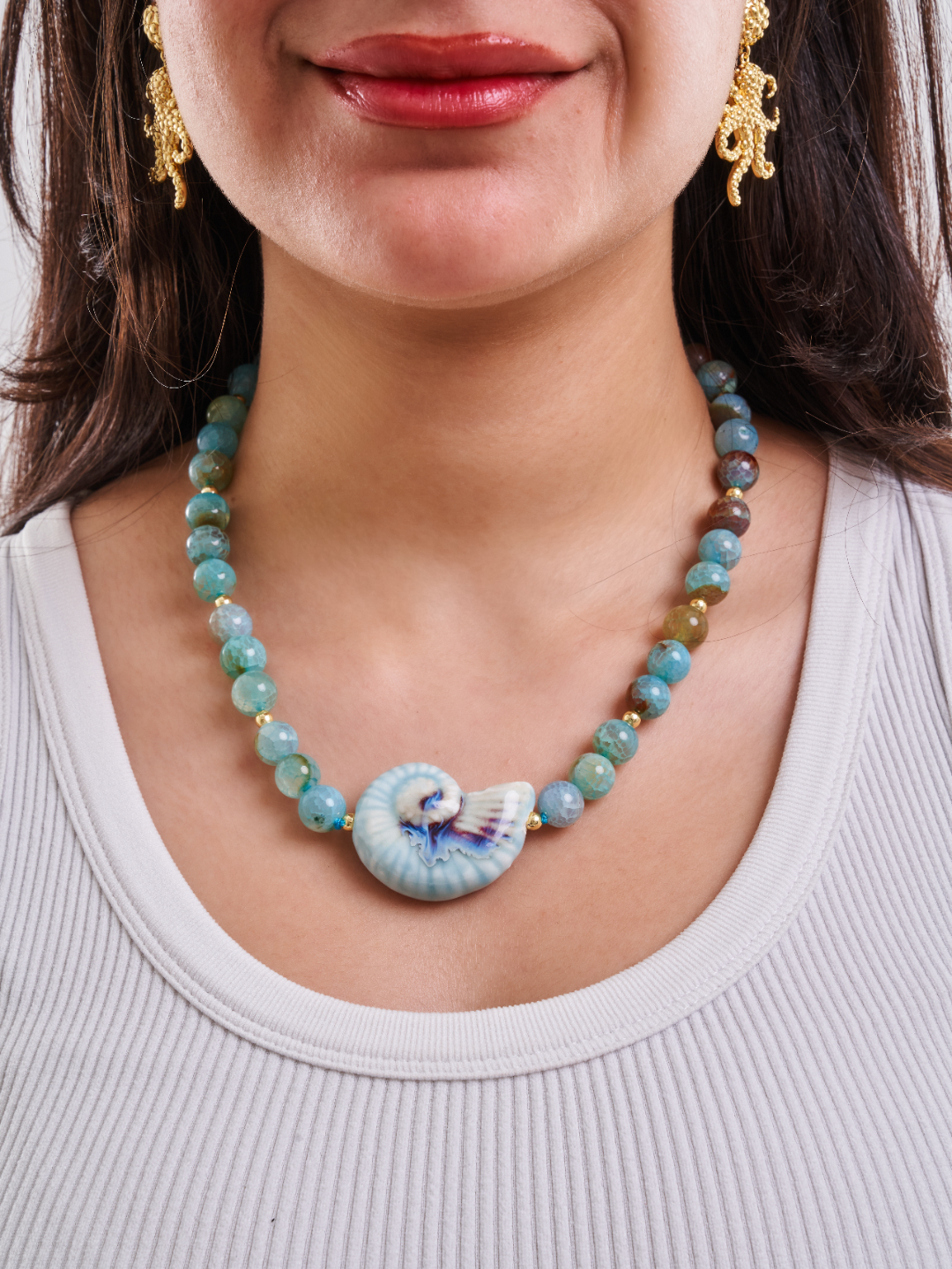 African Turquoise Nautilus Necklace