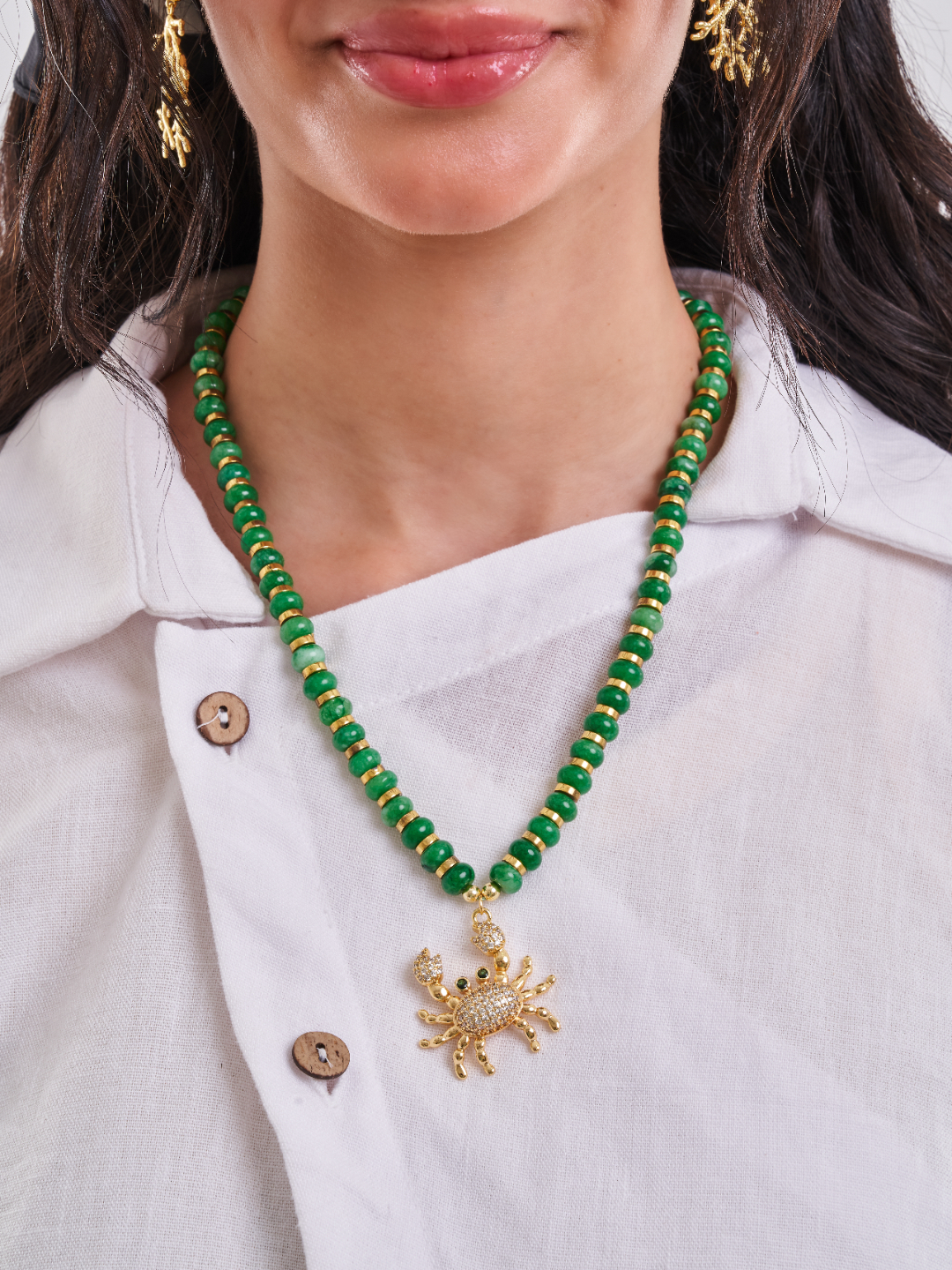 Green Aventurine Crab Necklace