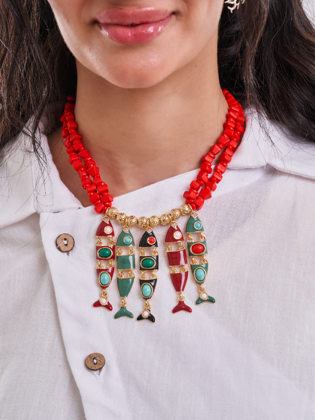 Red Resin Fish Necklace