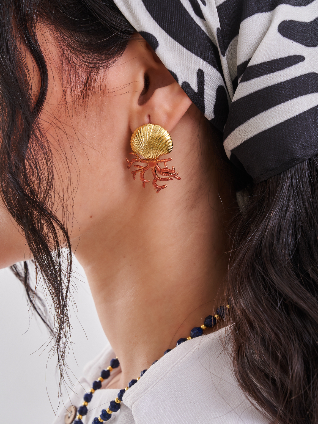 Ocean Shell Earrings –  Red Coral