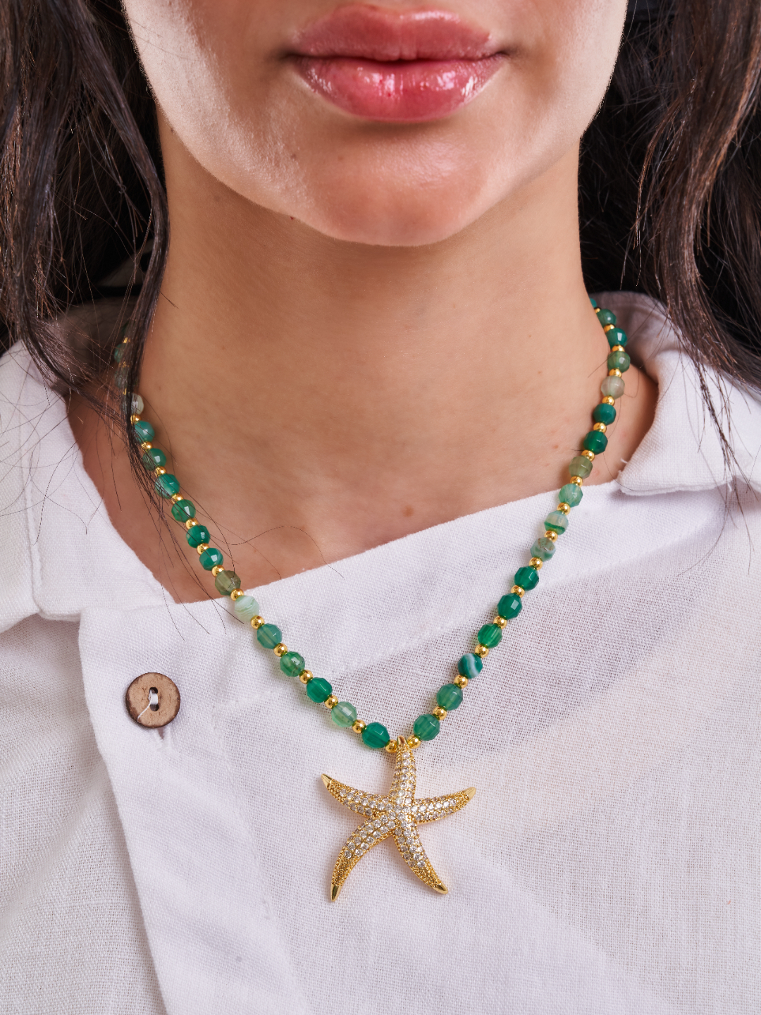 Green Agate Starfish Necklace
