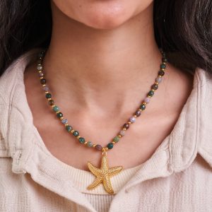 Multicolor Gemstone Starfish Pendant Necklace