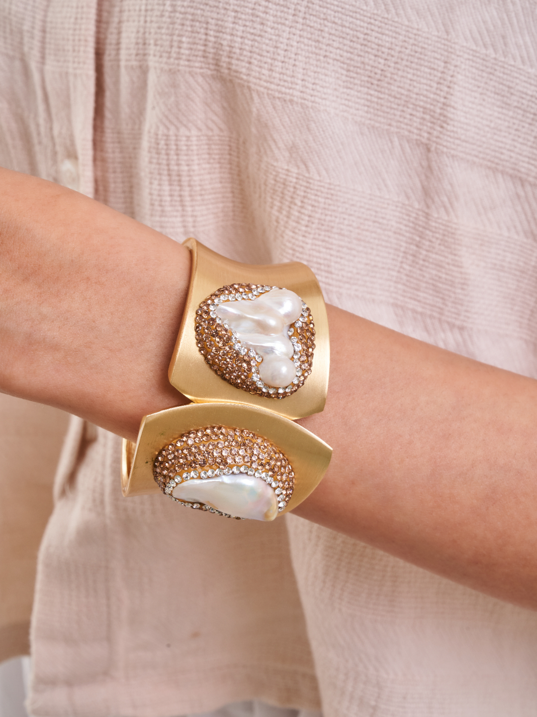 Baroque Pearl Brass Cuff Bracelet