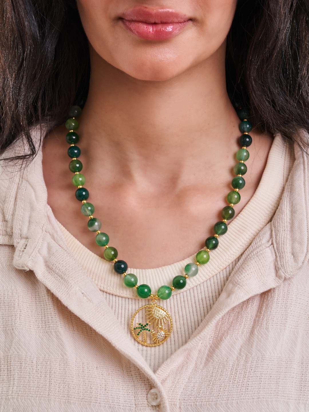 Green Agate Tropical Paradise Pendant Necklace