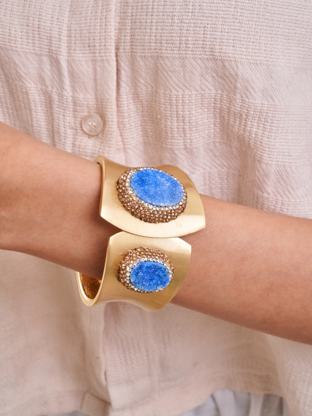 Blue Druzy Brass Cuff Bracelet