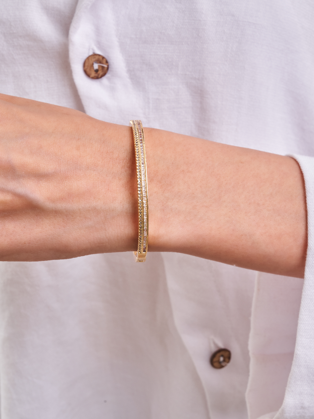 Minimalist White Zircon Line Cuff Bracelet