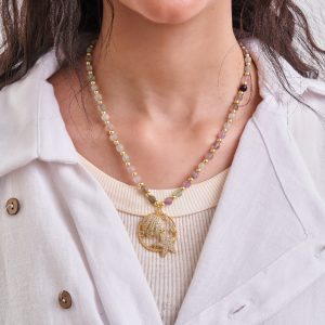 Pastel Gemstone Seashell & Starfish Pendant Necklace