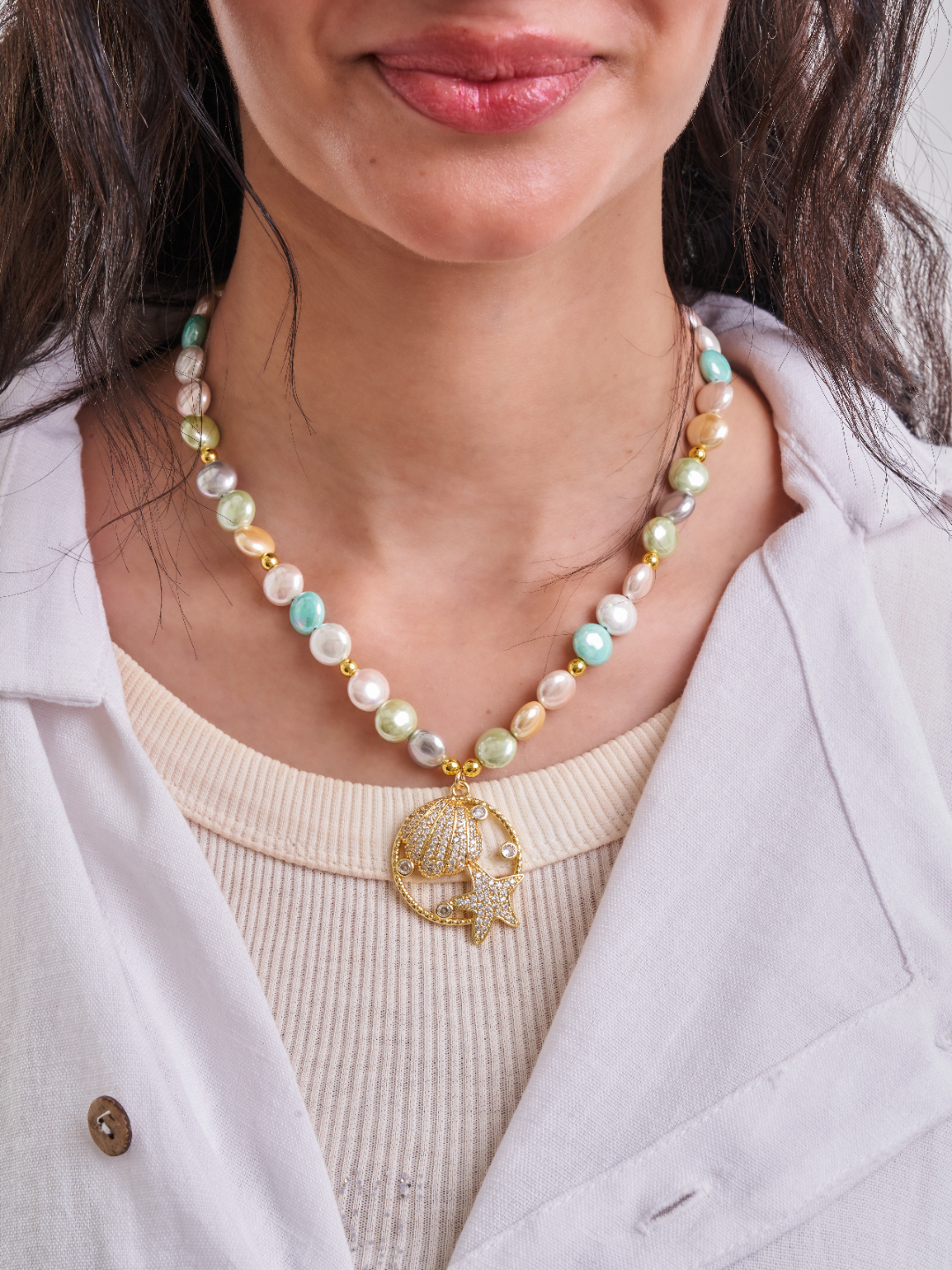 Freshwater Pearl Shell & Starfish Necklace