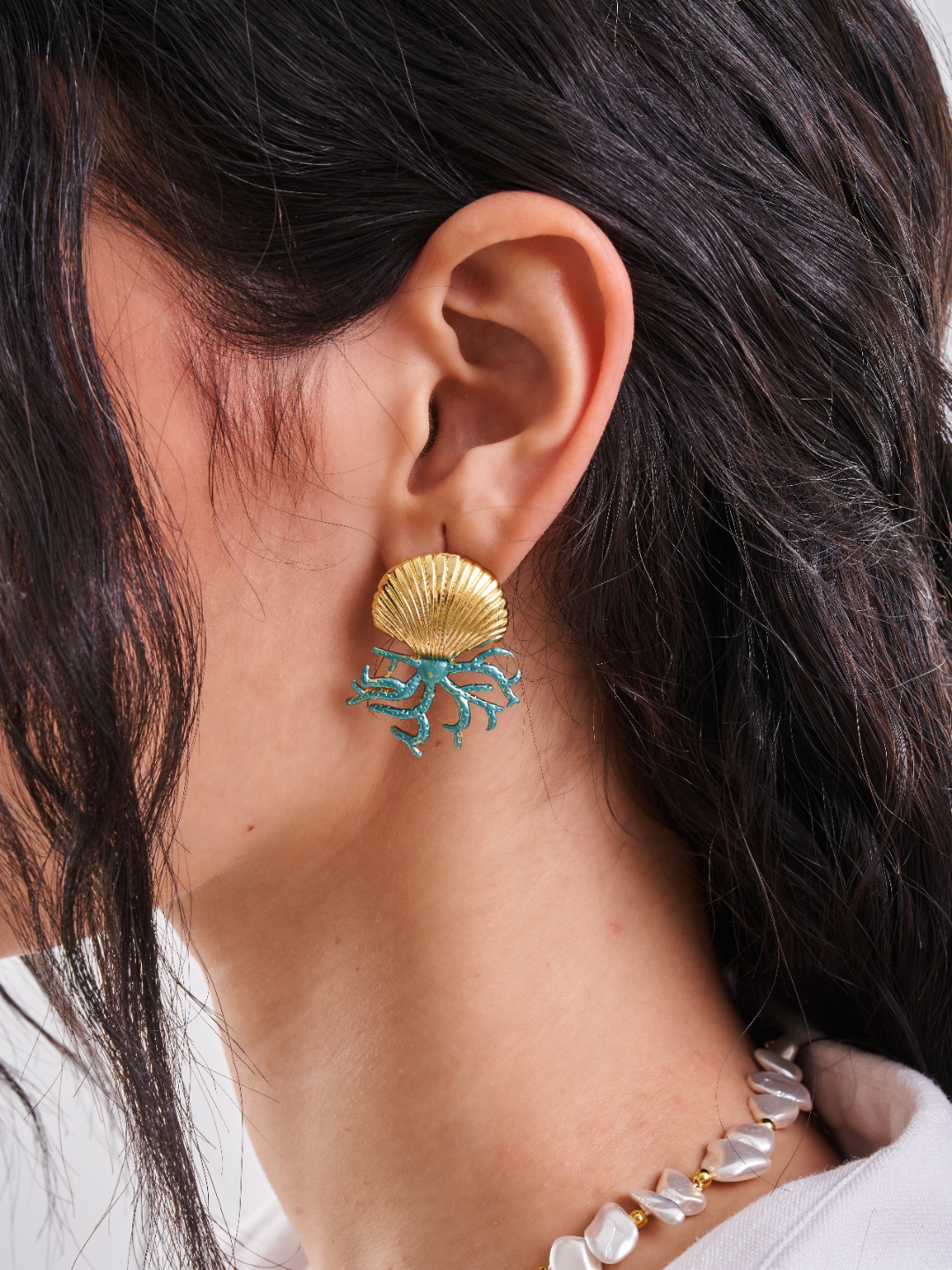 Ocean Shell Earrings – Turquoise Coral