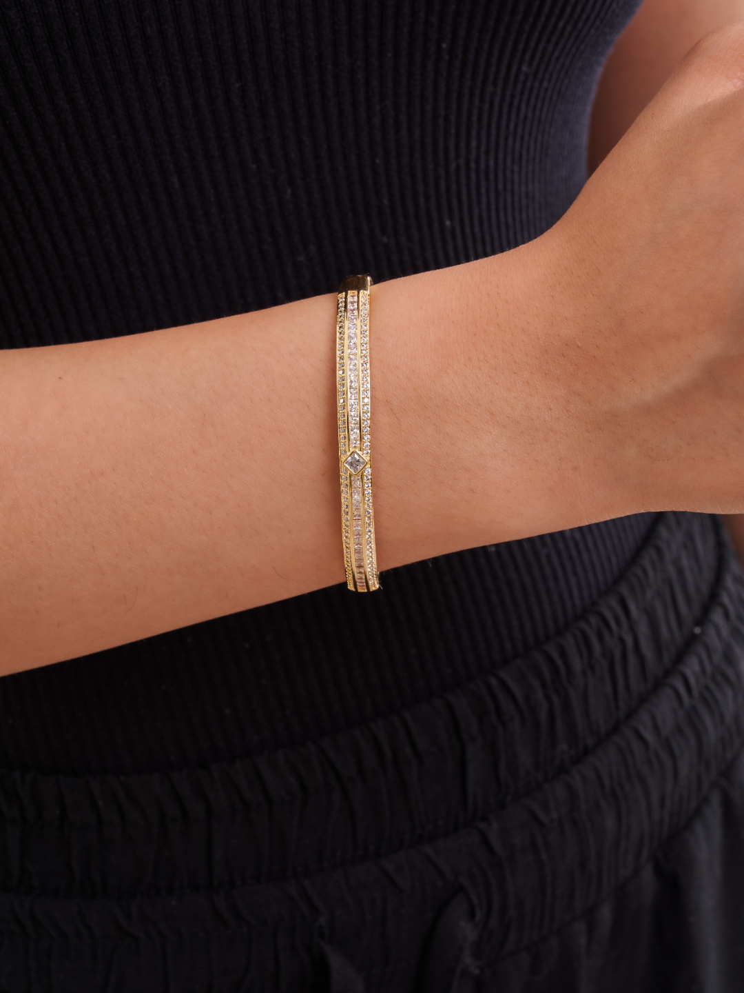 Double Row White Zircon Bangle